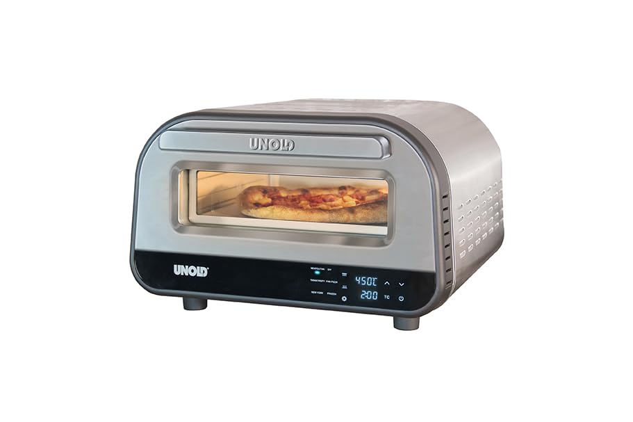 Unold Pizzaofen LUIGI 68816 | Elektrischer Pizza Ofen aus rostfreiem Edelstahl mit Pizzastein mit bis zu 450°C, nur ca. 2 Minuten Backzeit, energiesparend, 1.700 Watt