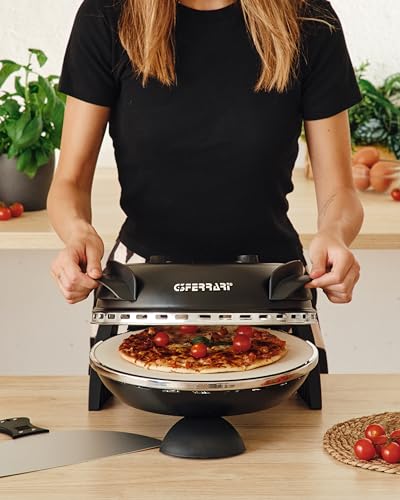 G3 Ferrari G10006 Pizza Äußern Vergnügen, Ofen Pizza, 1200 W, 400°C, Felsen Feuerfest (durchmesser 31 cm), Timer 5', Kochbuch inbegriffen, Schwarz, 31.6 x 31.6 x 25 cm
