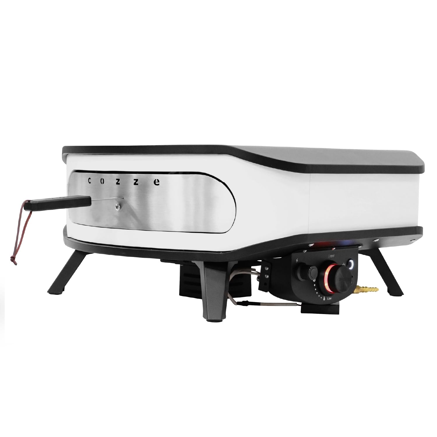 cozze® 17" Pizzaofen mit rotierendem Pizzastein | LED & Tür | 6,0 kW Gasofen 50 mbar | inkl. Regler & 1,1 m Gasschlauch | Ø42,5 cm Stein | Outdoor Pizzaofen | Perfekt für knusprige Pizzen