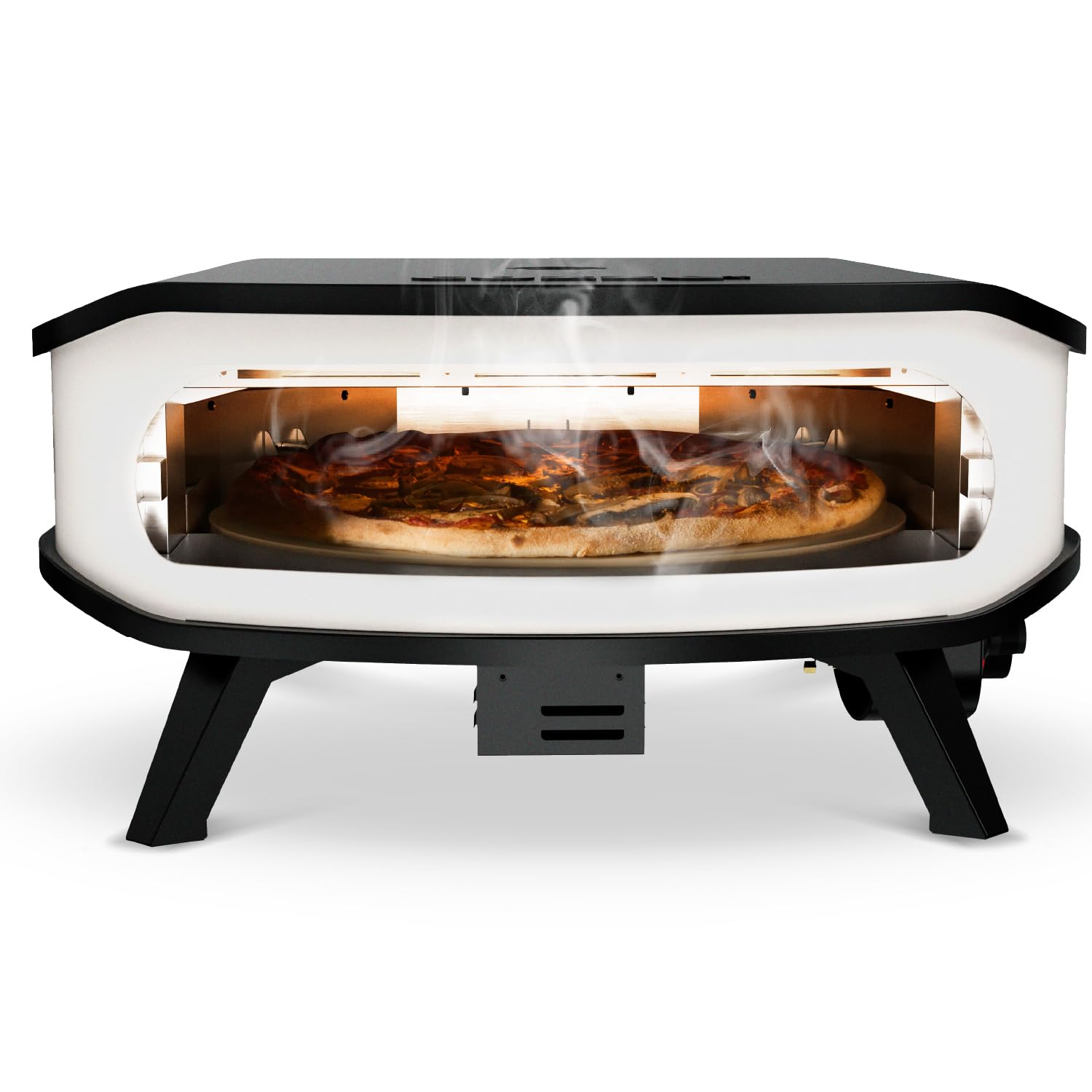 cozze® 17" Pizzaofen mit rotierendem Pizzastein | LED & Tür | 6,0 kW Gasofen 50 mbar | inkl. Regler & 1,1 m Gasschlauch | Ø42,5 cm Stein | Outdoor Pizzaofen | Perfekt für knusprige Pizzen