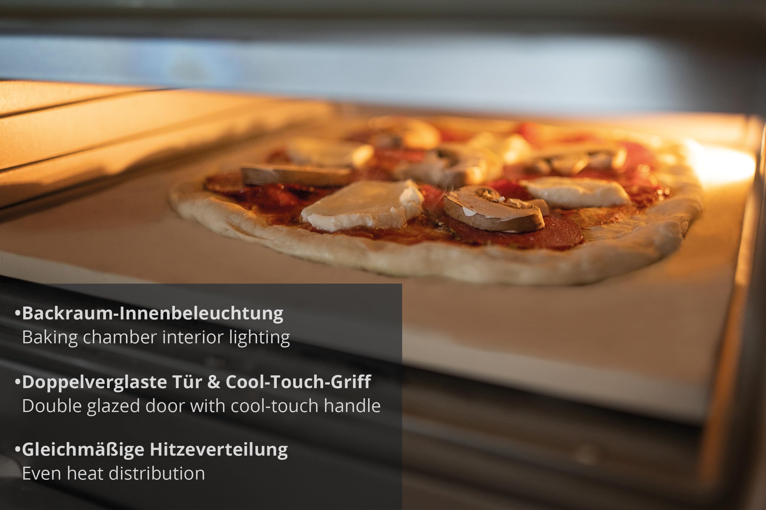 Unold Pizzaofen LUIGI 68816 | Elektrischer Pizza Ofen aus rostfreiem Edelstahl mit Pizzastein mit bis zu 450°C, nur ca. 2 Minuten Backzeit, energiesparend, 1.700 Watt