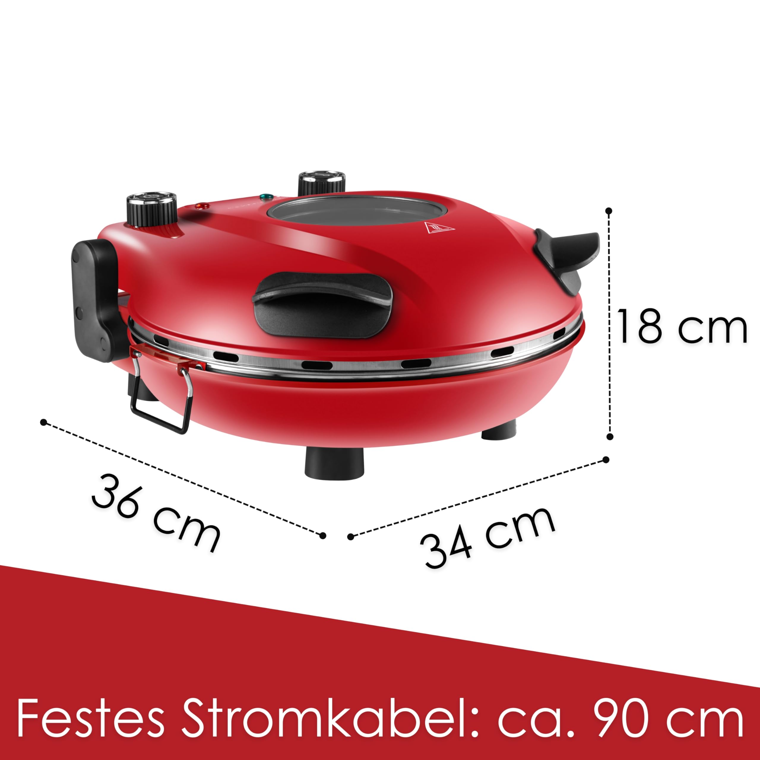 Pizzaofen elektrisch mit 32 cm Pizzastein | 390°C | Pizzabackofen | Pizza-Backstation | Elektrischer Pizzagrill | Pizzabackmaschine | Timer | 5 Stufen | 1200 Watt | Pizza Bräter | Pizzaofenherd