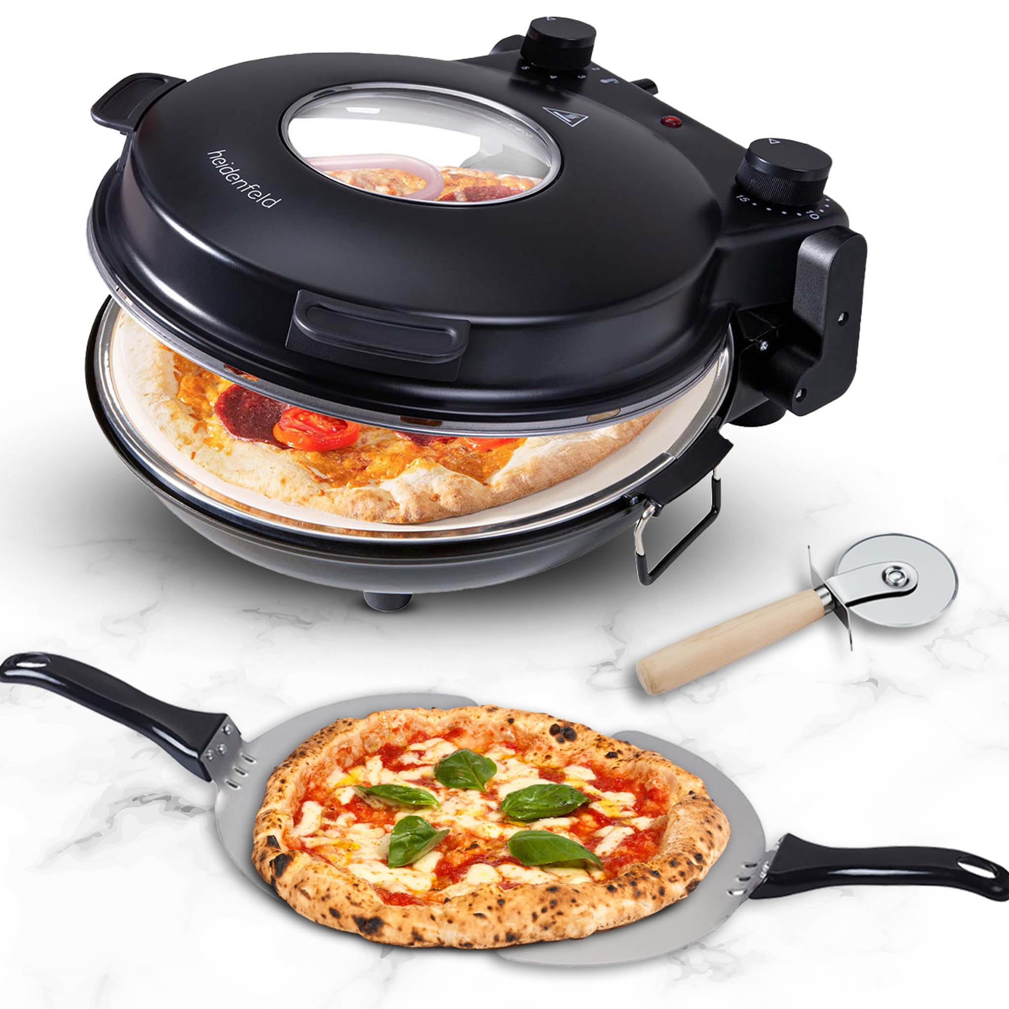 Heidenfeld Pizzaofen Napoli | 1200 Watt bis 400ยฐC - Backofen - Pizzastein - Pizzaofen elektrisch - Pizza Ofen - Pizza Maker - Pizzamaker - Pizza Backofen - Elektro Pizzaofen - Elektrischer Pizza-Ofen