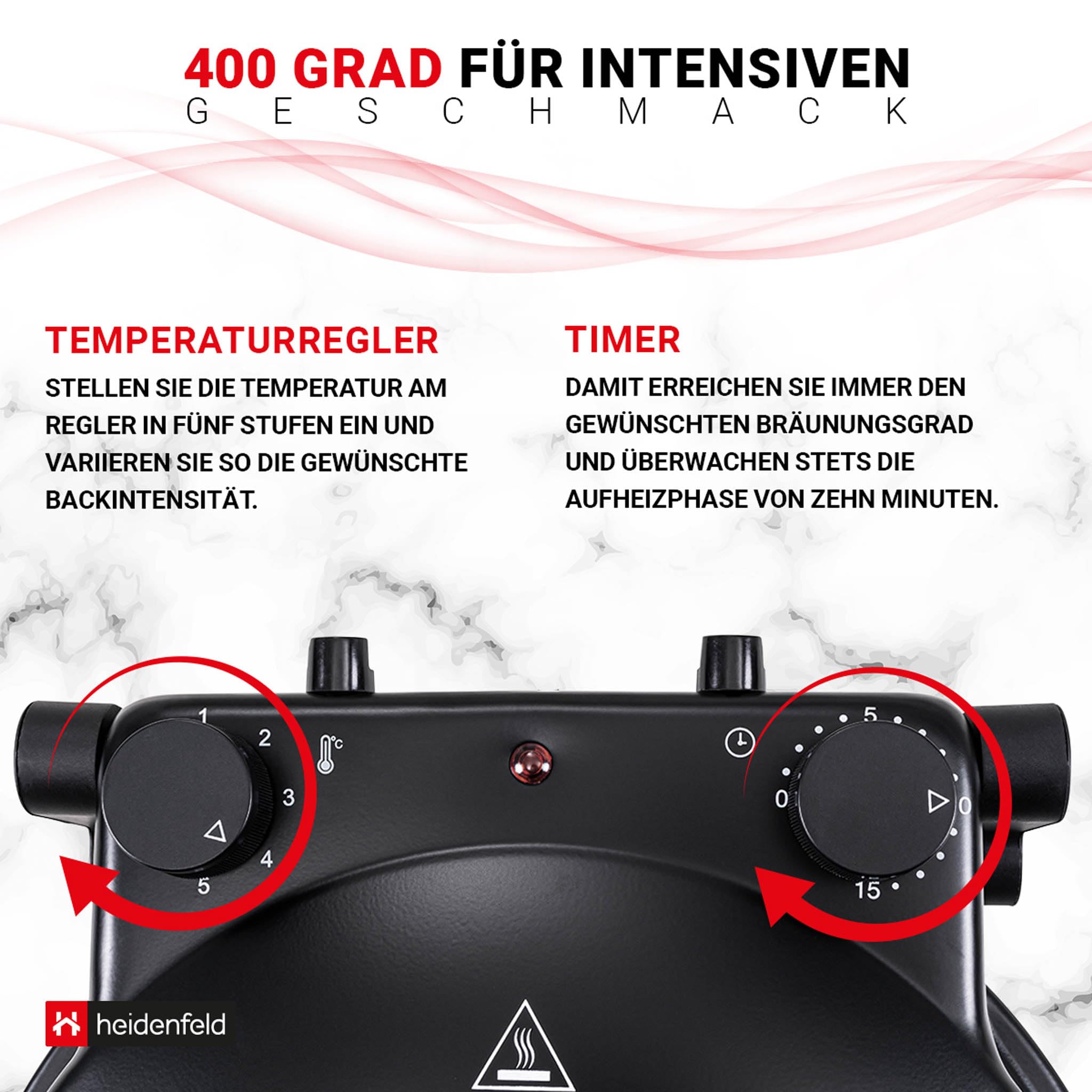 Heidenfeld Pizzaofen Napoli | 1200 Watt bis 400ยฐC - Backofen - Pizzastein - Pizzaofen elektrisch - Pizza Ofen - Pizza Maker - Pizzamaker - Pizza Backofen - Elektro Pizzaofen - Elektrischer Pizza-Ofen