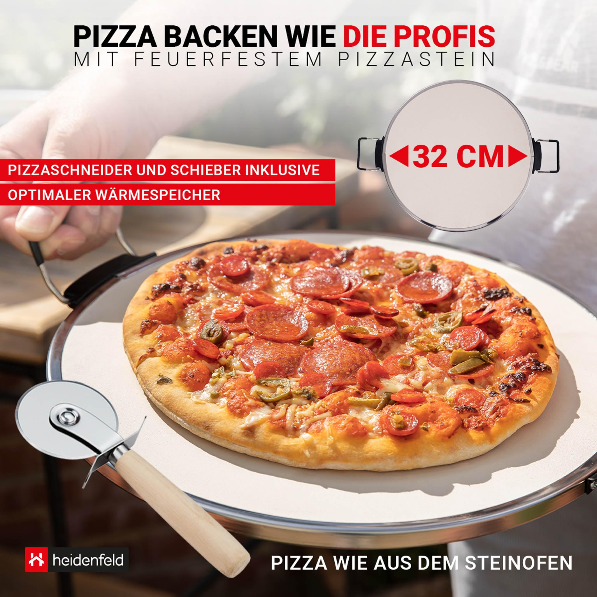 Heidenfeld Pizzaofen Napoli | 1200 Watt bis 400ยฐC - Backofen - Pizzastein - Pizzaofen elektrisch - Pizza Ofen - Pizza Maker - Pizzamaker - Pizza Backofen - Elektro Pizzaofen - Elektrischer Pizza-Ofen