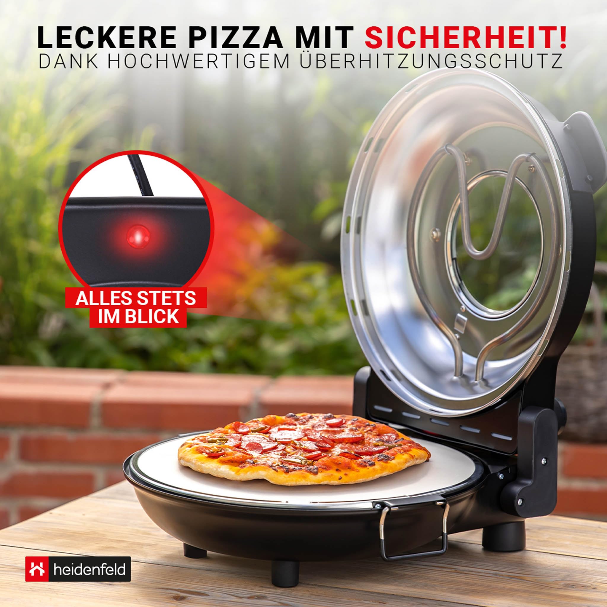 Heidenfeld Pizzaofen Napoli | 1200 Watt bis 400ยฐC - Backofen - Pizzastein - Pizzaofen elektrisch - Pizza Ofen - Pizza Maker - Pizzamaker - Pizza Backofen - Elektro Pizzaofen - Elektrischer Pizza-Ofen