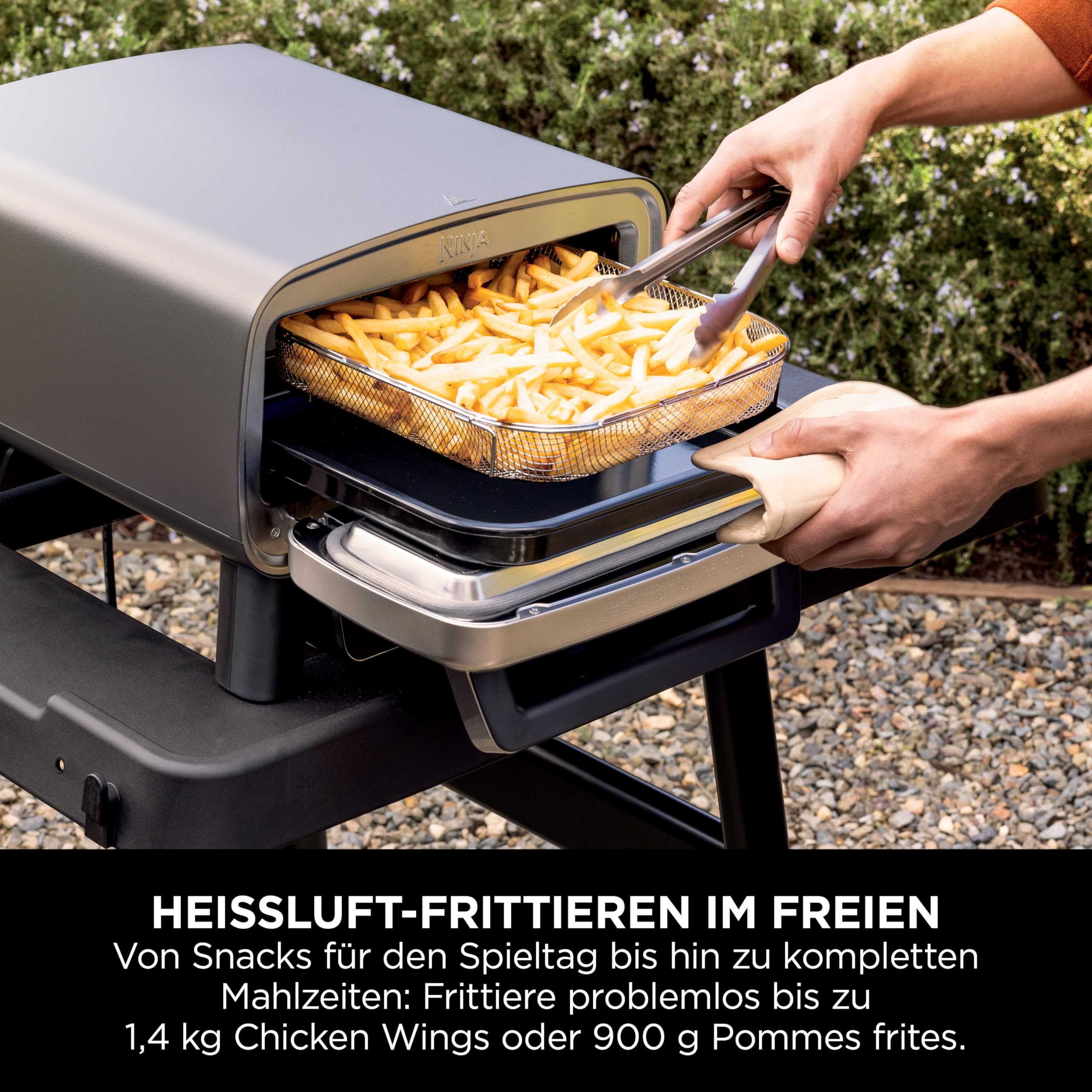 Ninja Artisan Outdoor-Pizzaofen und Heißluftfritteuse, 4 Funktionen: Pizza, Air Fry, Bake, Prove, 5 Pizzaeinst., mit 30 cm Pizzastein, Pizzaschale, Backblech, Heißluft-Fritteusen-Korb, Grau MO201EU