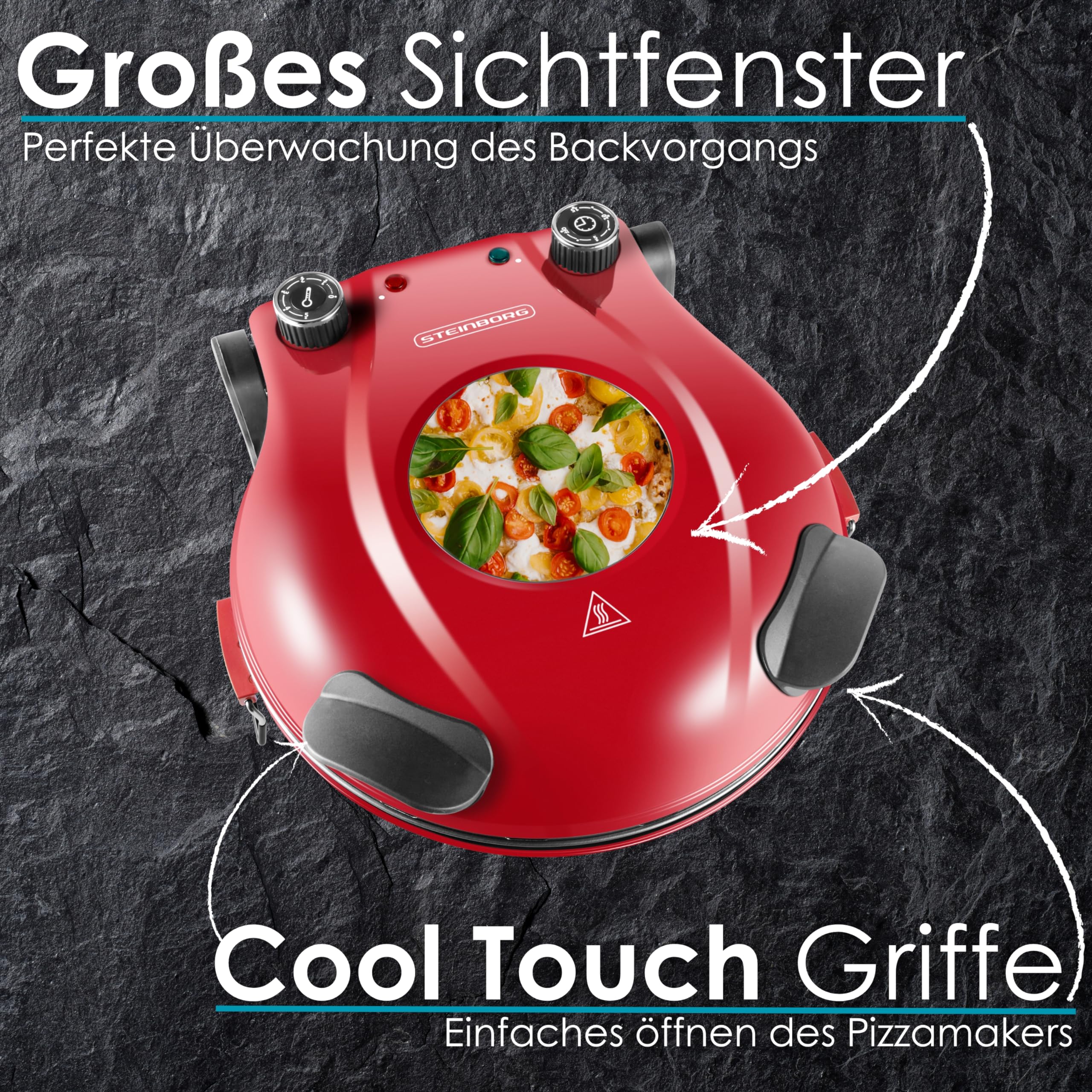 Pizzaofen elektrisch mit 32 cm Pizzastein | 390°C | Pizzabackofen | Pizza-Backstation | Elektrischer Pizzagrill | Pizzabackmaschine | Timer | 5 Stufen | 1200 Watt | Pizza Bräter | Pizzaofenherd