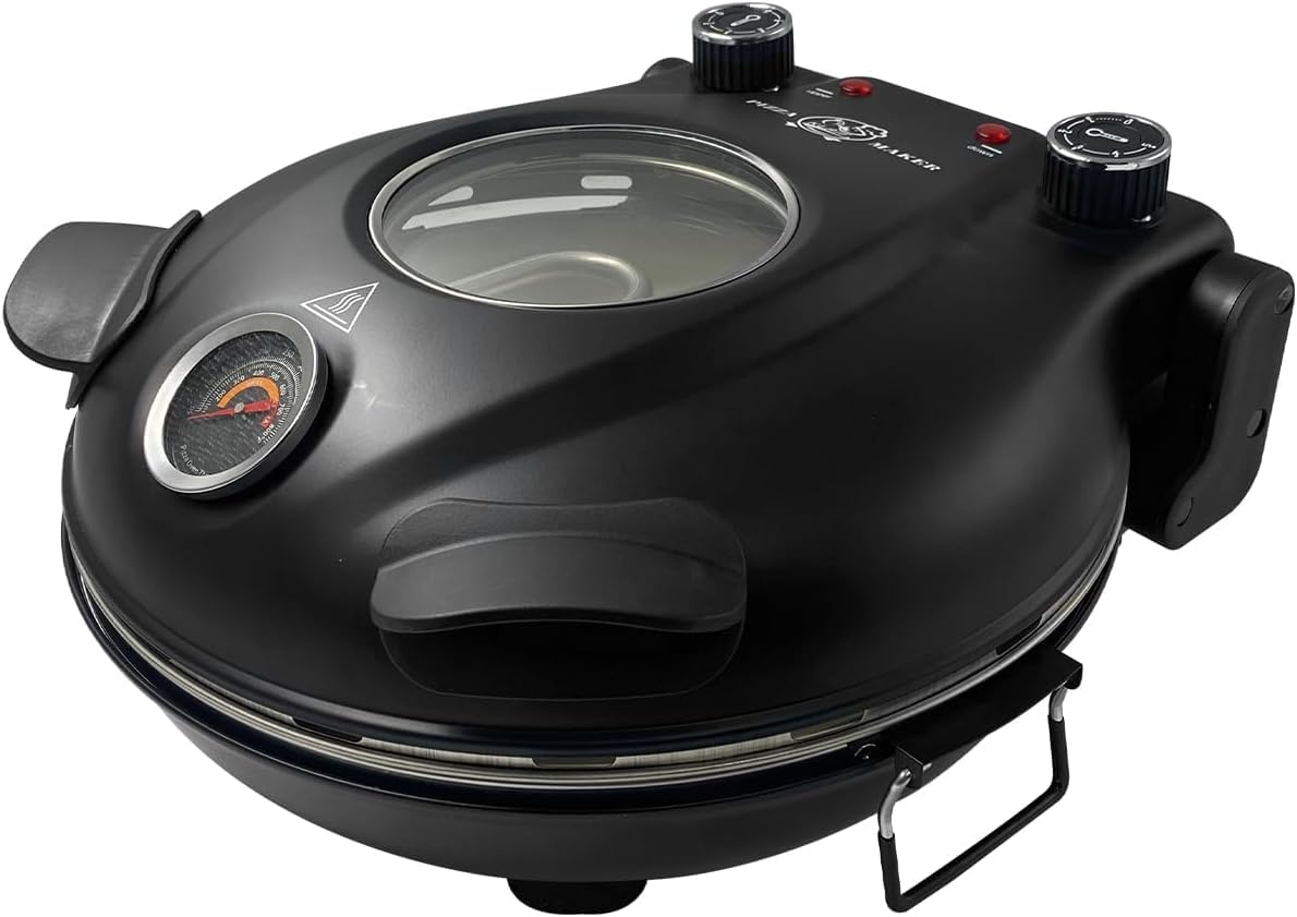 Klaif Elektrischer Pizzaofen, 420 °C, 1200 Watt, 5 Temperaturstufen separat einstellbar, Platte aus feuerfestem Stein mit 31 cm