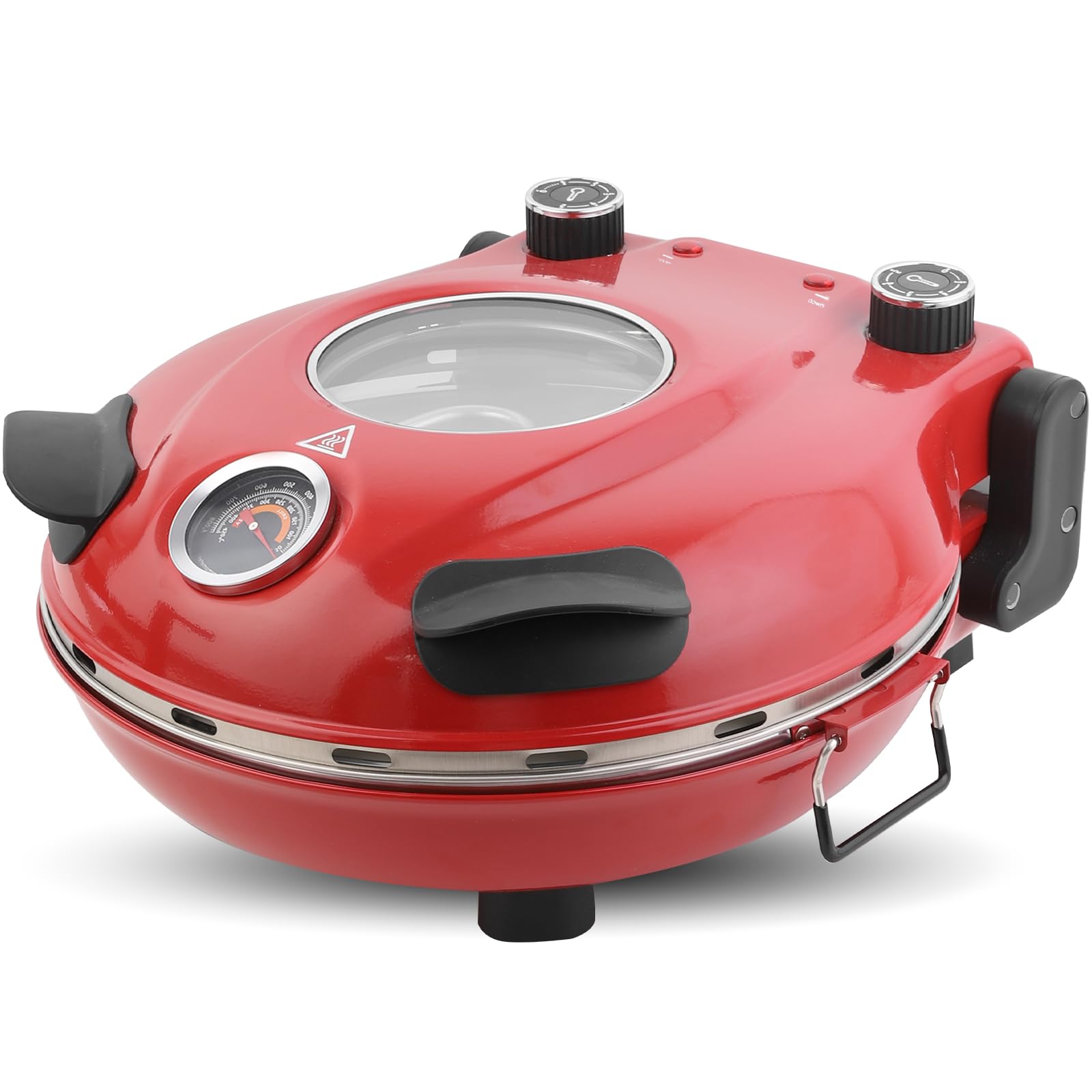 Klaif Elektrischer Pizzabäcker, 420 ℃, 1200 Watt, 5 separate Temperaturstufen, flammenbeständige Steinplatte 1200W 31 cm, rot
