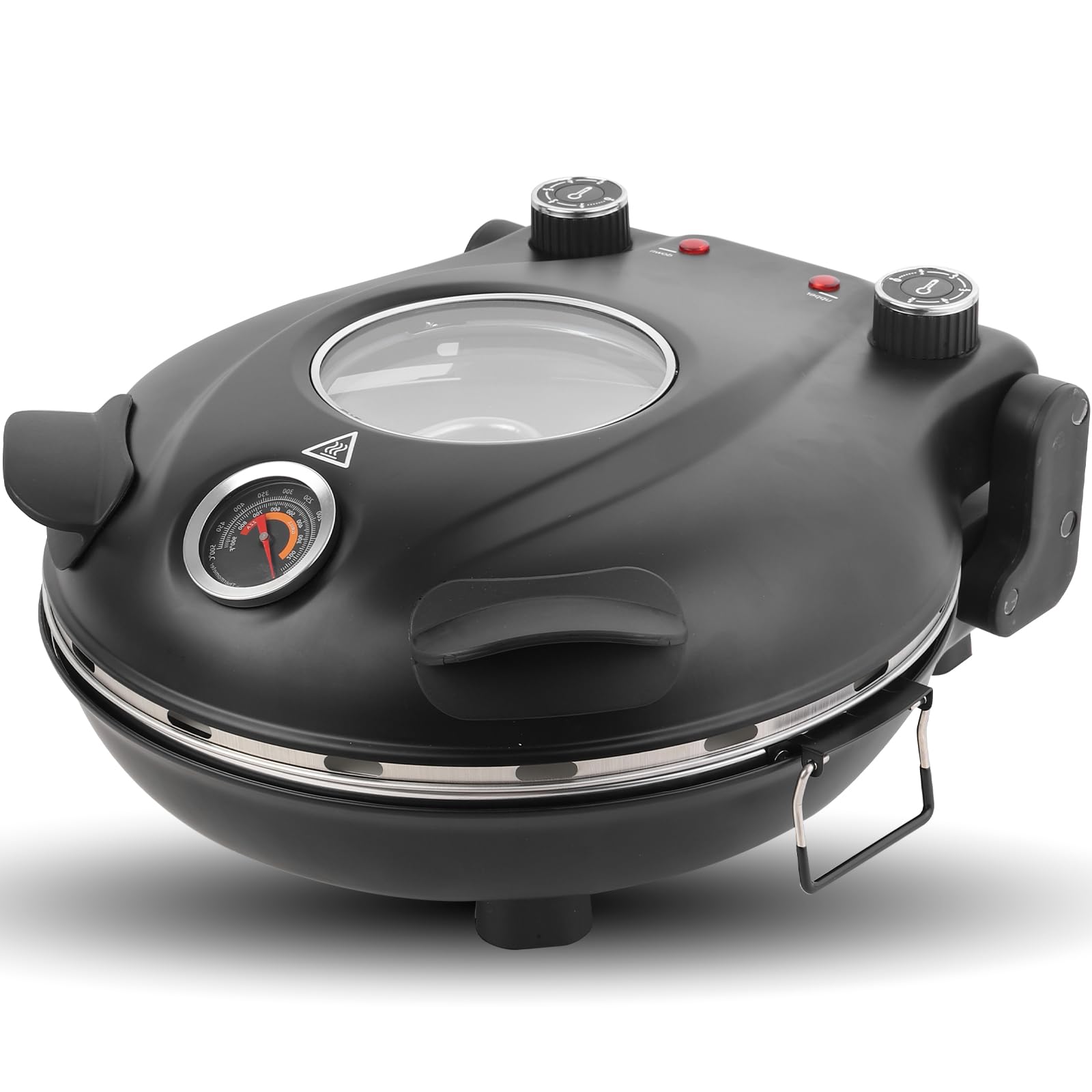 Klaif Elektrischer Pizzaofen, 420 °C, 1200 Watt, 5 Temperaturstufen separat einstellbar, Platte aus feuerfestem Stein mit 31 cm